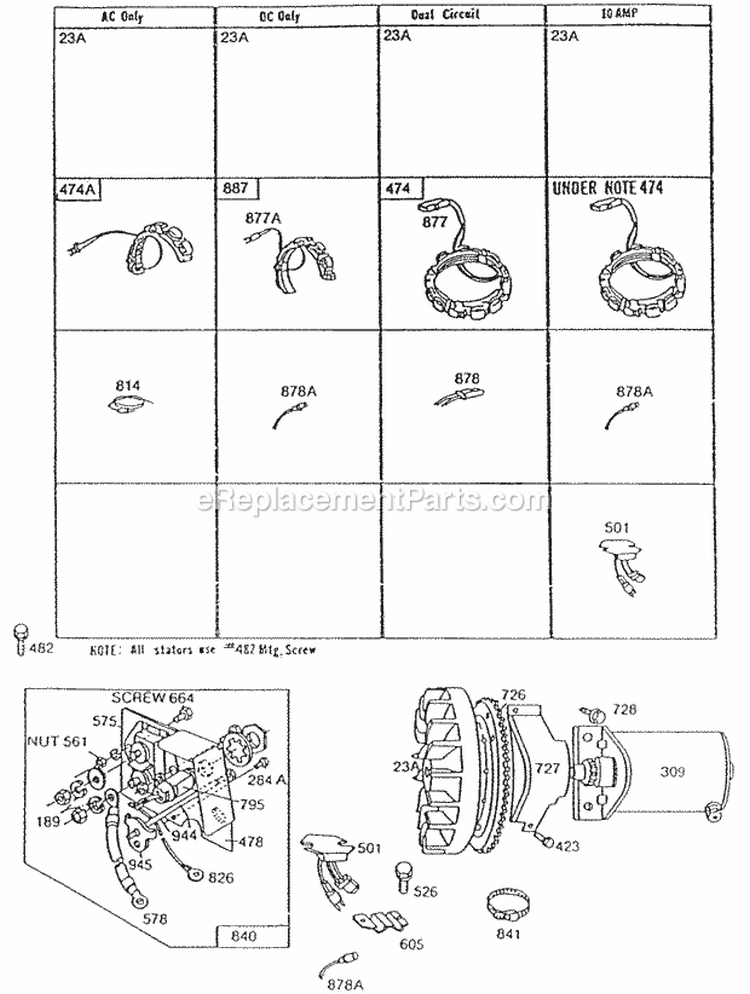 Alternator Chart Elect Starter Diagram and Parts List for 195432-0830-99  Briggs and Stratton Engine